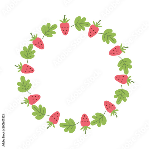 Cute Hand Drawn Strawberry Wreath Frame Vector