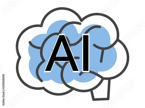 Human brain outline with AI letters vector illustration Machine learning neural network digital mind high technology data science smart automation Artificial anatomy with characters