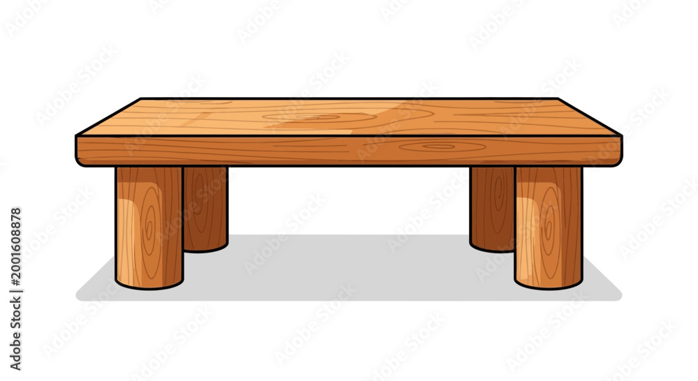 Fototapeta premium Wooden low table, natural wood, simple design, isolated on white background