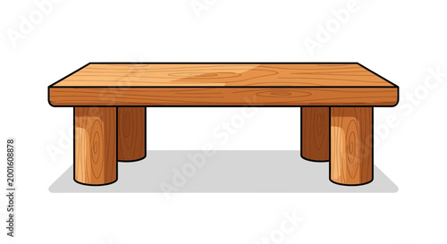 Wooden low table, natural wood, simple design, isolated on white background