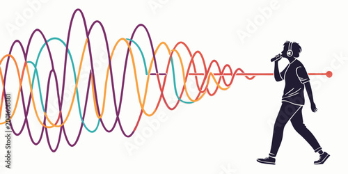 Silhouette person listening to music with colorful sound wave visualization listening silhouette headphone vibration frequency resonance abstract creative equalizer audiobook