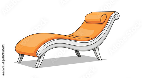 Orange Chaise Lounge with Pillow, Elegant Design, Isolated on White