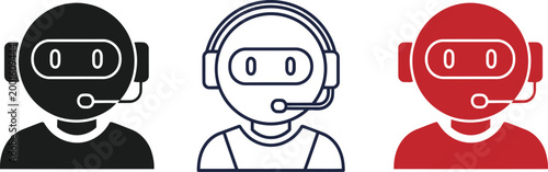 Three customer service representatives icons in black, blue, and red