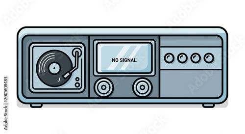 Retro record player and radio with 'NO SIGNAL' screen