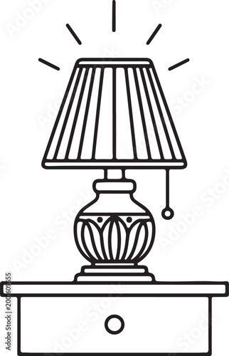 Vintage lamp, decorative table lamp, black line art, home decor icon, lighting fixture