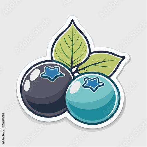 Stylized illustration of blueberries with leaves