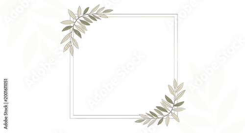 Elegant rectangular border design is decorated with delicate leaf branches in the corners, perfect for wedding invitations and formal cards.