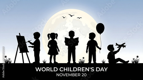World Children's Day celebration with kids silhouettes