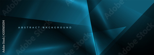 Blue modern abstract wide banner with geometric shapes. Dark blue abstract background with light lines. Vector illustration