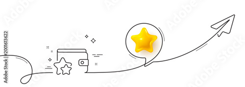 Loyalty program line icon. Continuous line with share plane. Bonus points. Discount wallet symbol. 3d star in speech bubble. Loyalty program single line ribbon. Loop curve pattern. Vector