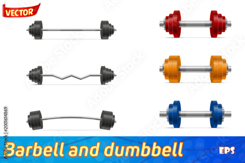metal dumbbell and barbell for muscle building in gym set icons vector illustration