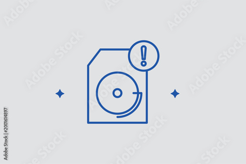 SD card error line icon for identifying storage issues and memory card corruption. Technical vector illustration for camera interface menus and data recovery service websites.