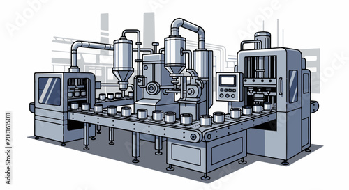 Automated manufacturing line filling and sealing cylindrical containers