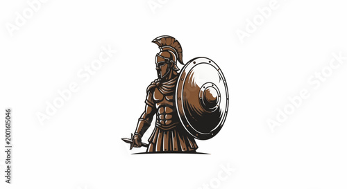 Ancient warrior in armor with shield and sword