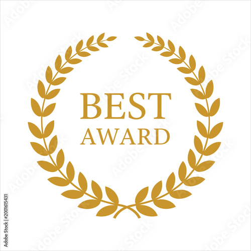Best seller gold badge label icon isolated on white background, golden laurel wreath