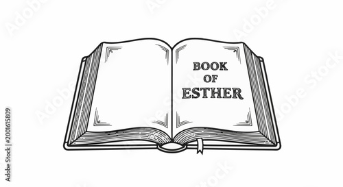 An open book illustration with "BOOK OF ESTHER" written on the right page