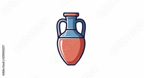 Ancient amphora with two handles, filled with liquid, against white