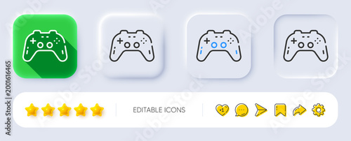 Gamepad line icon. Neumorphic, Flat shadow, 3d buttons. Game joystick sign. symbol. Line gamepad icon. Social media icons. Vector