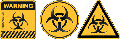 Foto Biohazard warning sign collection with square circular and triangular yellow hazard symbols