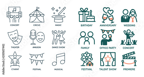 Event icons showing celebrations performances and gatherings