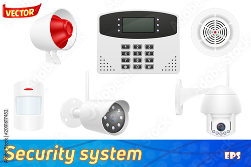 home security system set icons set icons vector illustration