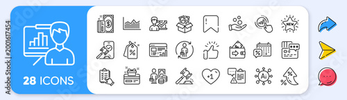 Discounts calendar, Checklist and Web report line icons. Interest rate, AI generate, Inflation icons. Pack of New star, Auction, Loyalty card icon. Vector