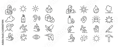 Safety hazard outline icons grouped on white background