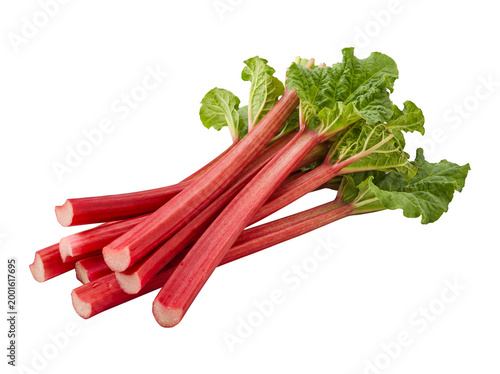 Photos Fresh Rhubarb Stalks with Leaves Isolated on Transparent Background