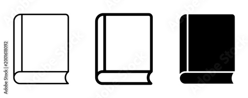 Foto Minimalist book icon set with 3 vector elements, black outline and solid silhoue