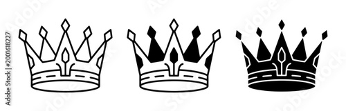 Photography Royal crown vector icons set, black and white king and queen headwear silhouette