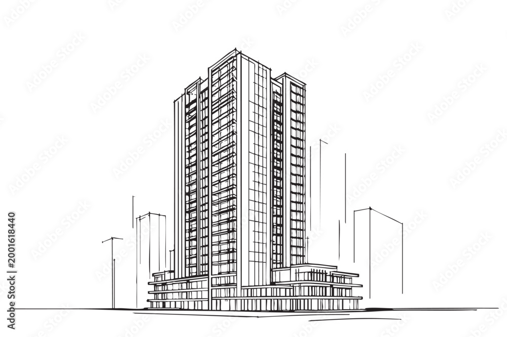 Fototapeta premium High rise building sketch. Architecture