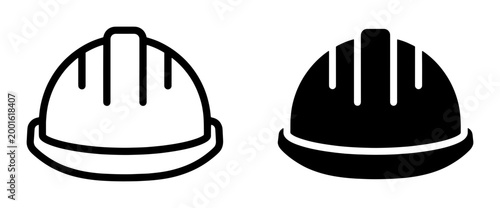 Cuadro en lienzo Industrial safety helmet icons, construction hard hat vector set, black and whit