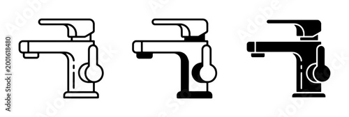Photos Modern water faucet icon set, bathroom sink tap vector illustrations, chrome mix