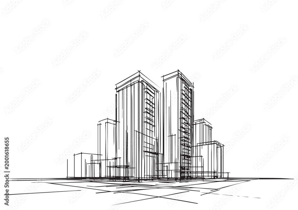 Obraz premium Abstract High rise building sketch. Architecture