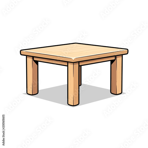 Simple wooden square table isolated on white background