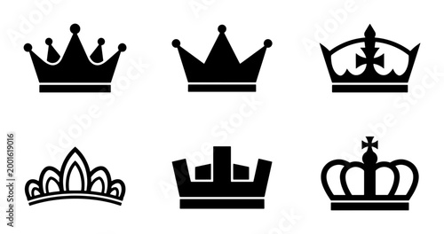 Billede på lærred Royal crown silhouette icons, set of 6 black vector tiara and coronet symbols, e