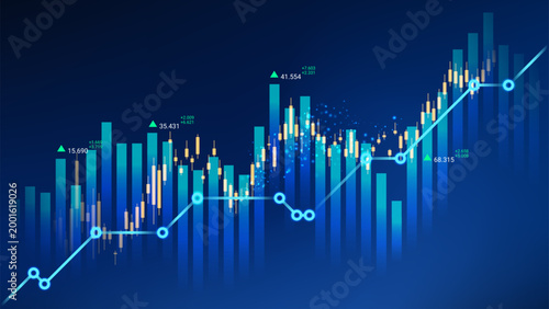 Stock Market Candlestick Bar Chart Dotted Line Growth Indicators Financial Vector Background