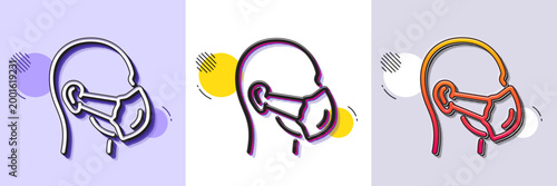 Medical mask line icon. Halftone dotted pattern. Gradient icon with grain shadow. Safety breathing respiratory mask sign. Coronavirus face protection symbol. Line medical mask icon. Vector