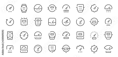 Minimal line gauge icons set. Speedometer dashboard indicators collection of symbols