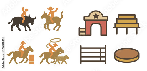 Cowboy riding and roping in western rodeo scene