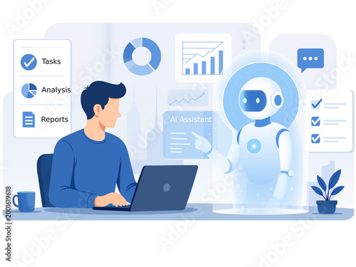 AI personal assistant business automation flat illustration