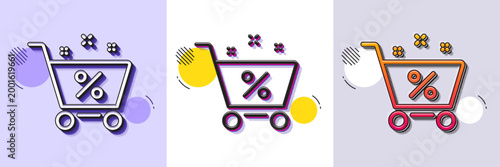 Loan shopping cart line icon. Halftone dotted pattern. Gradient icon with grain shadow. Discount percent sign. Credit percentage symbol. Line loan percent icon. Various designs. Vector