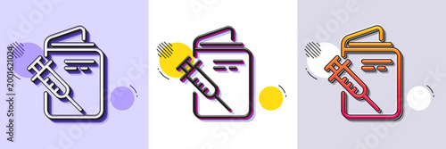 Vaccination passport line icon. Halftone dotted pattern. Gradient icon with grain shadow. Vaccine syringe sign. Jabbed symbol. Line vaccination passport icon. Various designs. Vector