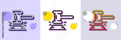 Judge hammer line icon. Halftone dotted pattern. Gradient icon with grain shadow. Court judgement sign. Legal law symbol. Line judge hammer icon. Various designs. Vector