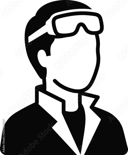 Scientist Silhouette Icon Lab Researcher Avatar with Goggles Professional Vector
