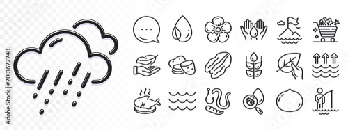 Evaporation, Safe water and Leaf dew line icons for web app. Glare of light effect. Message icon. Pack of Lightweight, Fish dish, Waves pictogram icons. Vector