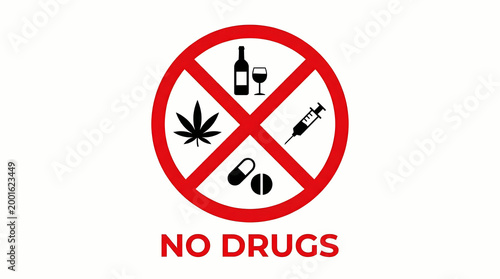 no drugs sign, prohibition symbol, anti drug icon