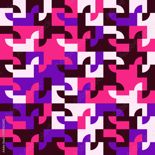 Abstract Cellular Grid Pattern with Purple and Dark Geometric Shapes - AGeometric Pattern with Tricolor Purple Palette
