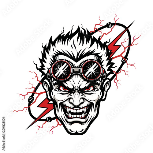 Mad Scientist Portrait with Goggles and Lightning Bolt - Horror Character