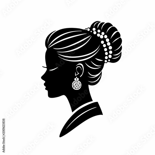 Elegant Woman Silhouette with Updo and Pearl Accents